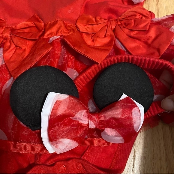 Disney Minnie Mouse Body Suit Costume 12-18 mos W/ Ears Headband Dress Red - Picture 4 of 6